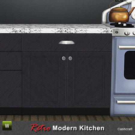 Sims 3 — Retro Counter Doors by Cashcraft — Retro modern counter with doors and stainless steel hardware. Created for