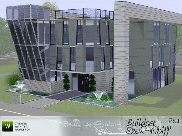 Sims 3 — Buildset Skew-Whiff Pt. 1 by BuffSumm — A buildset to build up angular walls with windows. The first part of the
