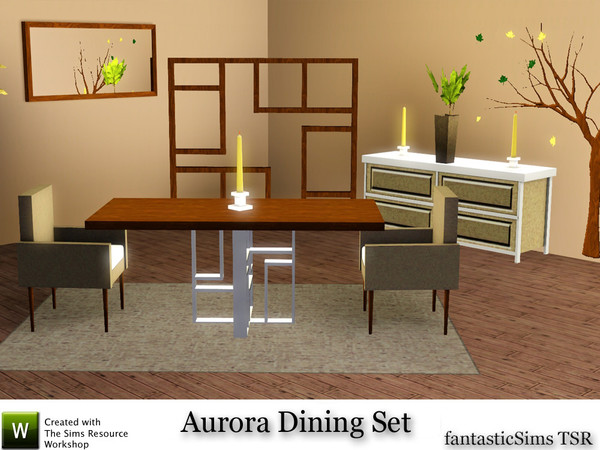 Sims 3 — Aurora Dining Set by fantasticSims — Modern, yet warm and stylish dining set. Designed to match the Aurora Media