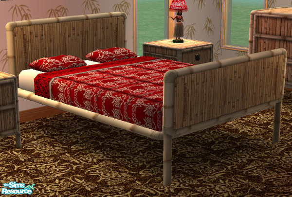 Sims 2 — Tiki Match - Add On - Double Bed by Simaddict99 — double bed, uses Maxis \"The Tiki Lifestyle from Nothing