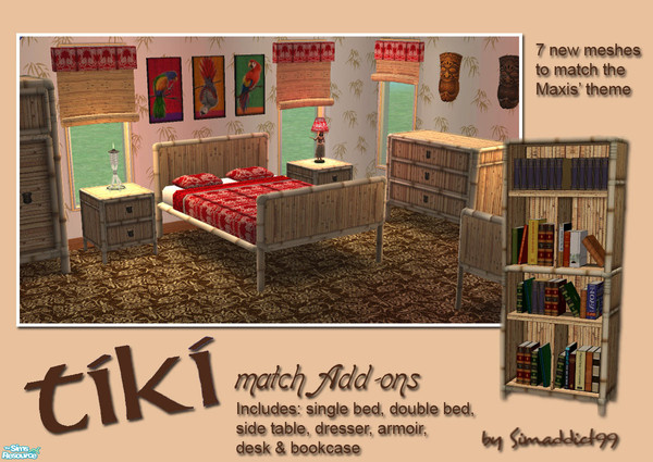 Sims 2 — Tiki Match - Add On by Simaddict99 — one more Tiki match set. This one consists of: single bed, double bed,