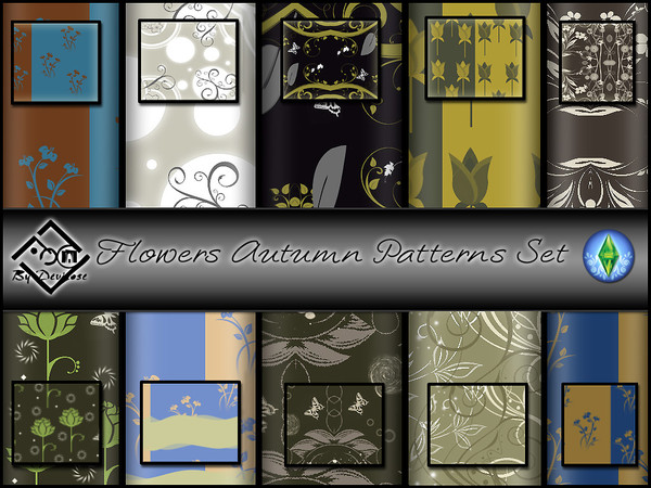 Sims 3 — Flowers Autumn Patterns Set by Devirose — Beautiful set of patterns of flowers and swirl theme, found in the