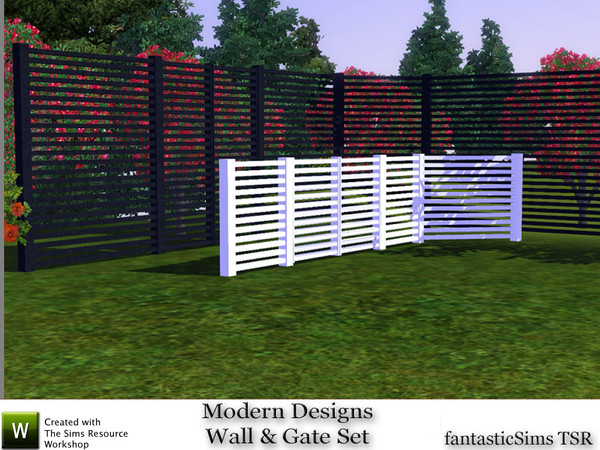 Sims 3 — Modern Designs Horizontal Wall and Gate by fantasticSims — Set has two walls/fencing with multiple horizontal