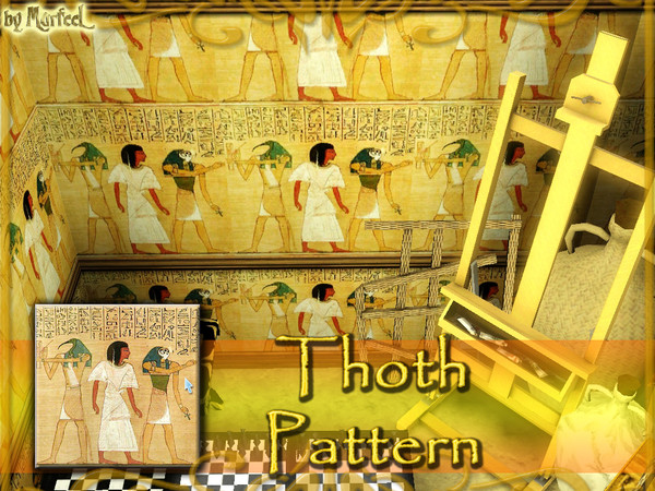 Sims 3 — Thoth the Ibis Pattern by murfeel — The all-wise Ibis-headed moon god Thoth, on the far left. I don't know what