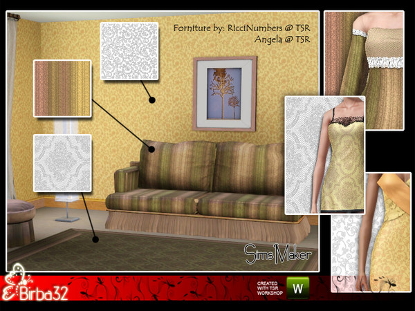 Sims 3 — Mix pattern set by Birba32 — 3 patterns for clothes or forniture. 2 channels.