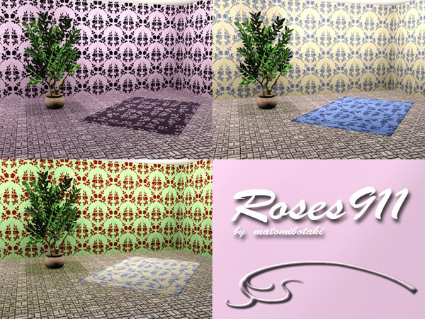 Sims 3 — Roses911 by matomibotaki — Floral pattern in rosy and black, 2 channels, to find under Theme.