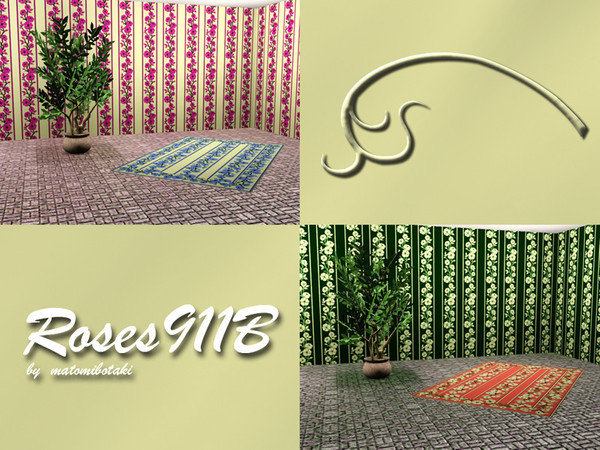 Sims 3 — Roses911B by matomibotaki — Floral pattern in light yelllow, pink and dark green, 3 channels, to find under