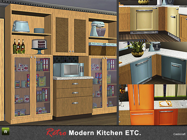 Sims 3 — Retro Modern Kitchen Etc. by Cashcraft — It's an add-on pack for the Retro Modern Kitchen! The mini-set includes
