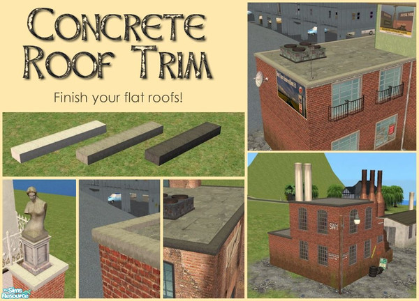 Sims 2 — Flat Roof Trims by Cyclonesue — Finish your flat roofs properly with these custom fences designed to overhang