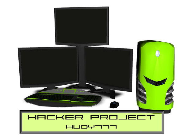 Sims 3 — Hacker Project HC2 by hudy777-design — Hacker H2 - Alienware computer with three monitors, two one by another