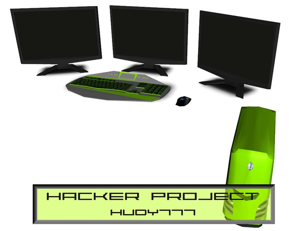 Sims 3 — Hacker Project HC1 by hudy777-design — Hacker H1 - Alienware computer with three monitors one by another and