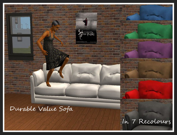 Sims 2 — Durable Value Plain Recolours Part 2 by portiapudding — Seven recolours of the Durable Value Sofa which came