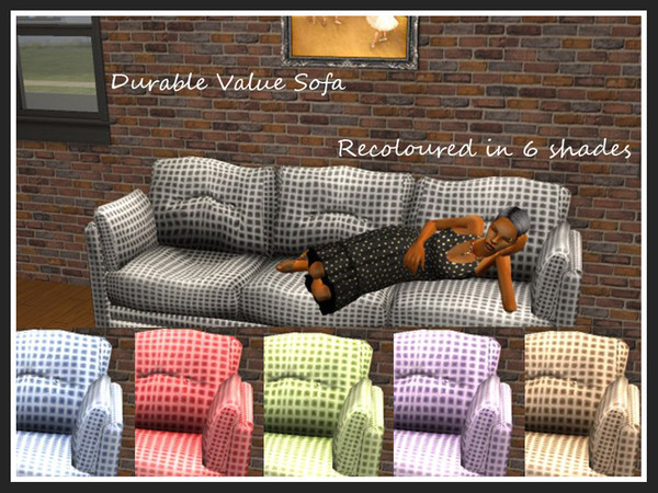 Sims 2 — Durable Value Checked Recolours Part 1 by portiapudding — Six check recolours of the Durable Value Sofa which