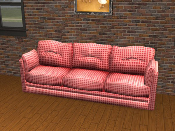 Sims 2 — Durable Value Deep Red Check by portiapudding — Six check recolours of the Durable Value Sofa which came with