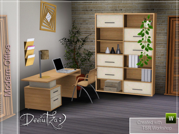 Sims 3 — Modern Office by deeiutza — A simple yet modern study room including a desk, chair, shelf, decorative files,