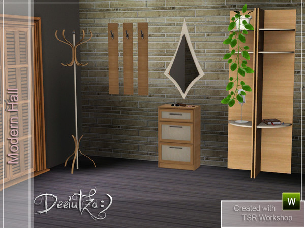 Sims 3 — Modern Hall by deeiutza — Modern hallway including a locker, mirror, 2 coat racks and 2 shelves (left &amp;