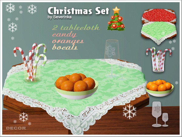 Sims 3 — Christmas Set by Severinka_ — Created by Severinka Christmas decoration: tablecloths, glasses, oranges, candy