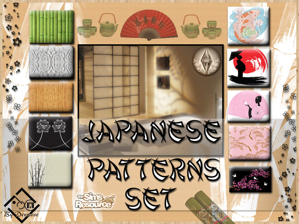 Sims 3 — Japanese Patterns Set by Devirose — Magnificent set of 10 Japanese patterns,textures of bamboo to create