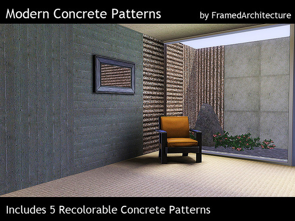 Sims 3 — Modern Concrete Patterns by framedarchitecture — Set includes five concrete patterns: Board-formed in vertical