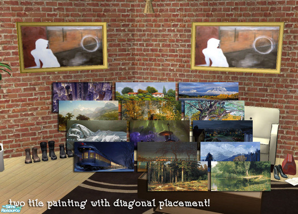 Sims 2 — Diagonal-functioning Painting Set by BeOSBoxBoy — A two tile painting that works on straight as well as diagonal