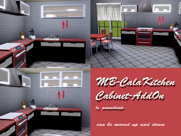 Sims 3 — MB-CalaKitchenCabinet-AddOn by matomibotaki — 3 kitchen cabinets, new meshes, each with 2 recolorable parts, can
