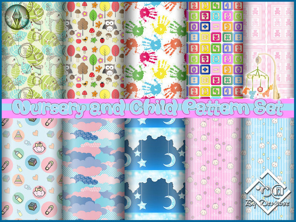 Sims 3 — Nursery and Child Patterns Set by Devirose — Lovely set of 10 patterns for the rooms and clothes of smaller