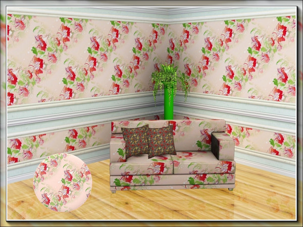 Sims 3 — marcorse_pretty red vine pattern by marcorse — Pretty red flowers, fading to pink, on a green vine, diagonally