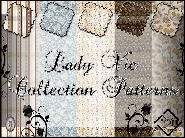 Sims 3 — Lady Vic Collection Patterns Set by Devirose — Textures Victorian floral and striped, for old-style