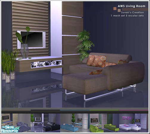 Sims 2 — AWS Living Room A by Sunair — 1 mesh set (lightwood) and 5 recolor sets (black, blue, darkwood, nature and