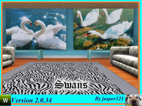 Sims 3 — Swans by jasper321 — A set of two large paintings of swans, 3 tiles wide and 3 quarter wall height.