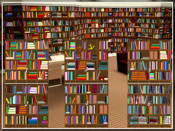 Sims 3 — marcorse_library wall pattern set by marcorse — A set of 6 mix and match library wall panel patterns.
