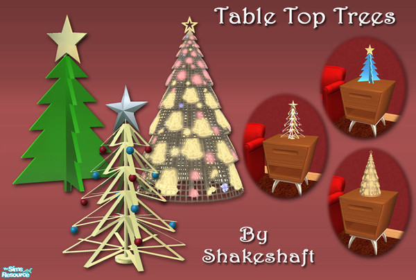 Sims 2 — Table Top Trees by Shakeshaft — A set of Holiday Trees to decorate your sims surfaces this yuletide. Each tree