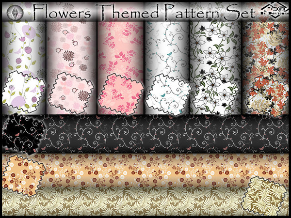 Sims 3 — Flowers Themed Patterns Set by Devirose — Nine magnificent floral pattern,found in the category 'Themed',