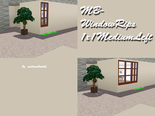 Sims 3 — MB-WindowRips1x1MediumLeft by matomibotaki — MB-WindowRips1x1MediumLeft, wall high add on window mesh, fits the