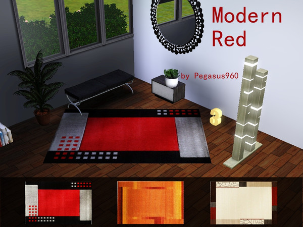 Sims 3 — Pg Modern Red by Pegasus9602 — by Pegasus960 - 3 modern red rugs. Please enjoy! Mesh by matomibotaki
