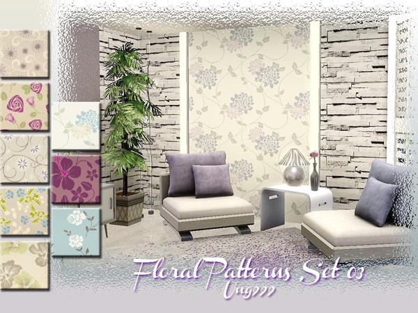 Sims 3 — Floral Patterns Set 03 by ung999 — A set of eight soft and fresh floral patterns for your sims homes in the