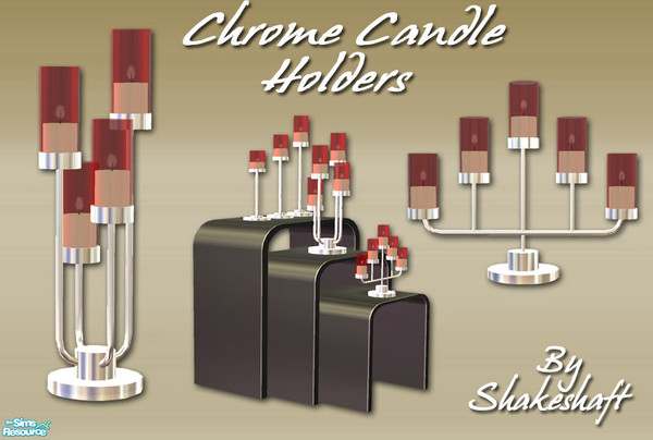 Sims 2 — Chrome Candle Holders by Shakeshaft — A set of modern candles with chrome bases and a glass shade, set includes