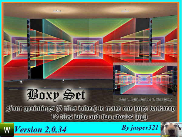 Sims 3 — Boxy set by jasper321 — A set of five large paintings (5 tiles wide wall height). 1 complete picture and 4