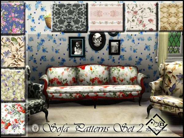 Sims 3 — Sofa Patterns Set 2 by Devirose — Eight fantastic patterns, suitable for sofas and elegant antique tapestries or