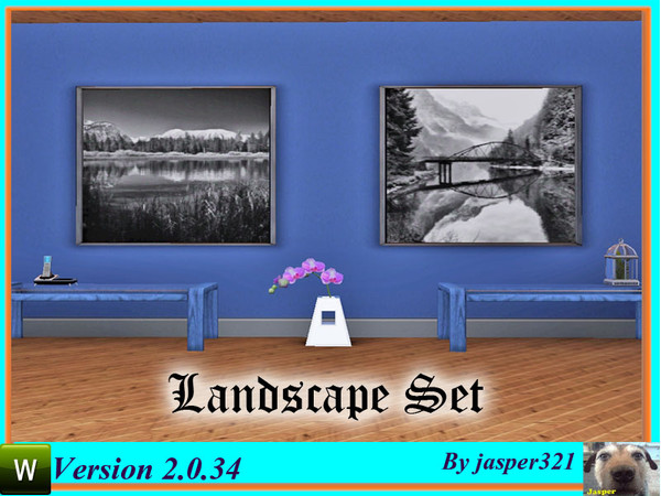 Sims 3 — Lamdscape Set by jasper321 — A set of two paintings of landscapes in black and white.