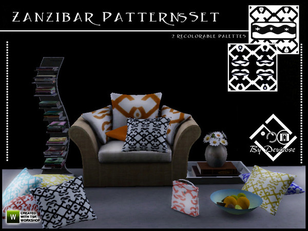 Sims 3 — Zanzibar Patterns Set by Devirose — A set of intricately patterns, modern, recoloring in 2 palettes,of the 2