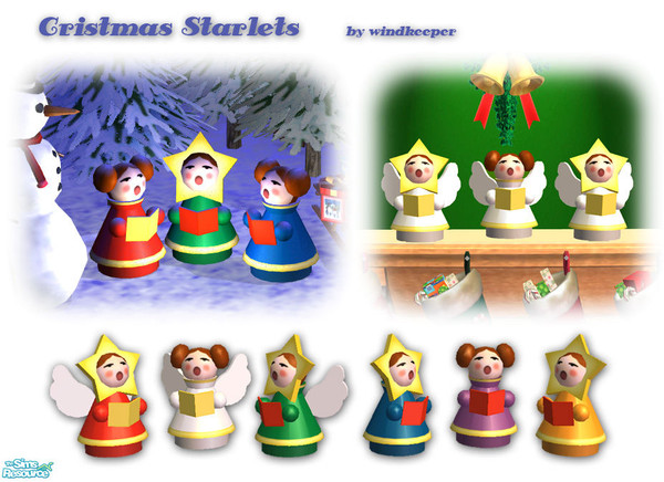 Sims 2 — Christmas Starlets by Windkeeper — Table size Christmas wooden dolls and also matching outdoor decorations. Come