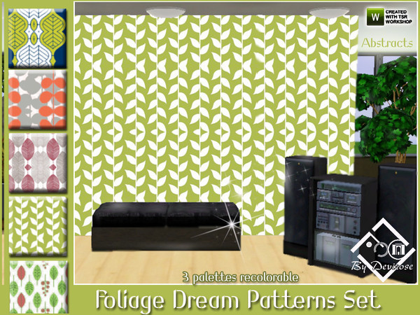 Sims 3 — Foliage Dream Patterns Set by Devirose — Modern and stylized leaves,brightly colored and delicate at the same