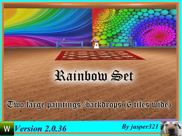 Sims 3 — Rainbow Set by jasper321 — Two large paintings (6 tiles wide) multi coloured. Could use as backdrop for your