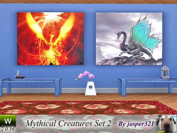 Sims 3 — Mythical Creatures Set 2 by jasper321 — A set of two paintings of mythical creatures, the phoenix and the