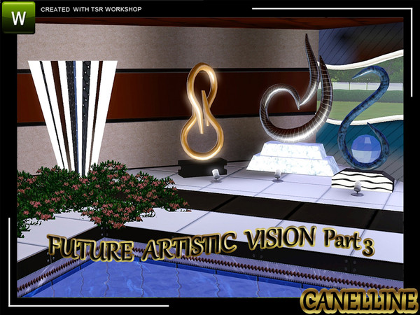 Sims 3 — Future Artistic Vision Part3 (Requested) by Canelline — This set contains 4 objects: - 3 modern sculptures - 1