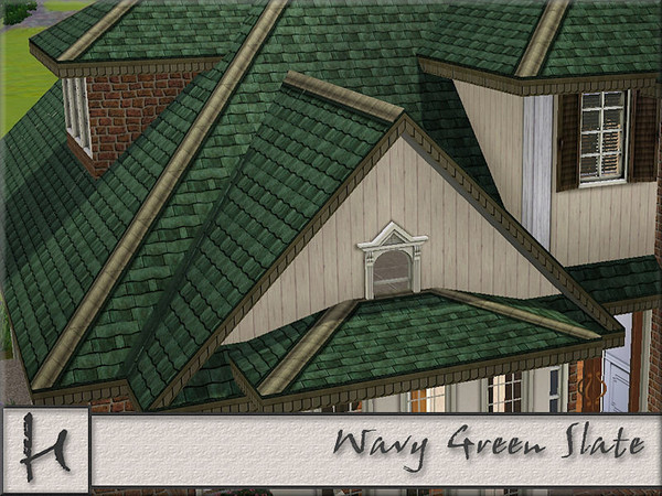 Sims 3 — Wavy Green Slate by hatshepsut — Slate roof with cream ridge tiles and custom trim