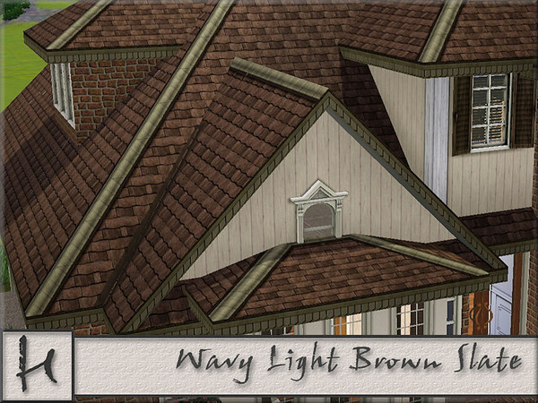 Sims 3 — Wavy Light Brown Slate by hatshepsut — Slate roof with cream ridge tiles and custom trim