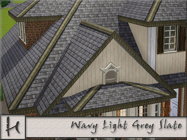 Sims 3 — Wavy Light Grey Slate by hatshepsut — Slate roof with cream ridge tiles and custom trim