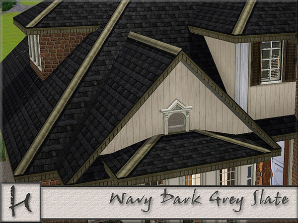 Sims 3 — Wavy Dark Grey Slate by hatshepsut — Slate roof with cream ridge tiles and custom trim